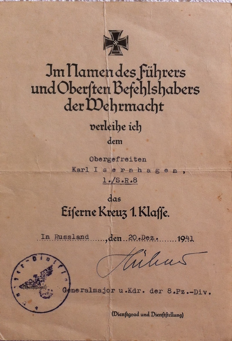 1941-12-20_ISERNHAGEN_Karl_{Urkunde}_(Eiserne-Kreuz_1.Klasse).jpg